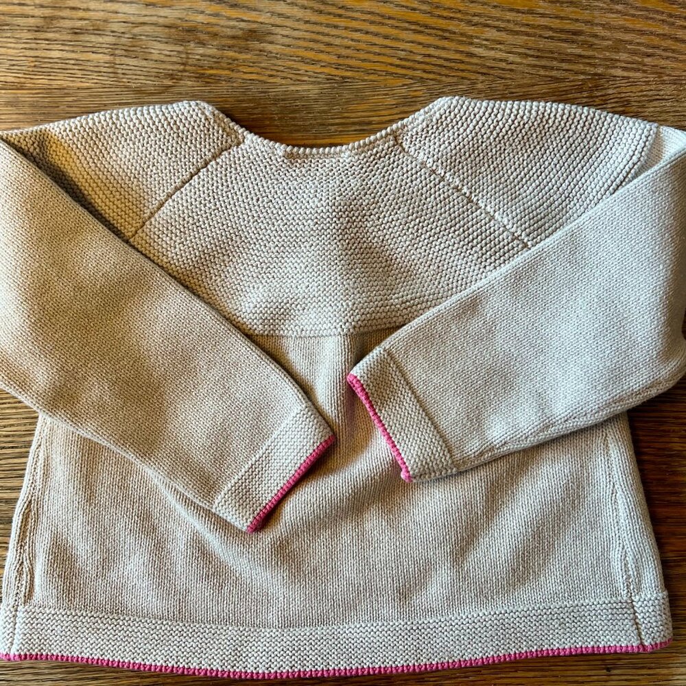 Hanna Andersson Cotton Knit Cardigan – Oatmeal & Pink Trim – 4–6Y - Picture 2 of 5